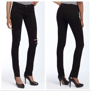 J Brand Black Low Rise Pencil Leg Torn Distressed Jett Jeans 28